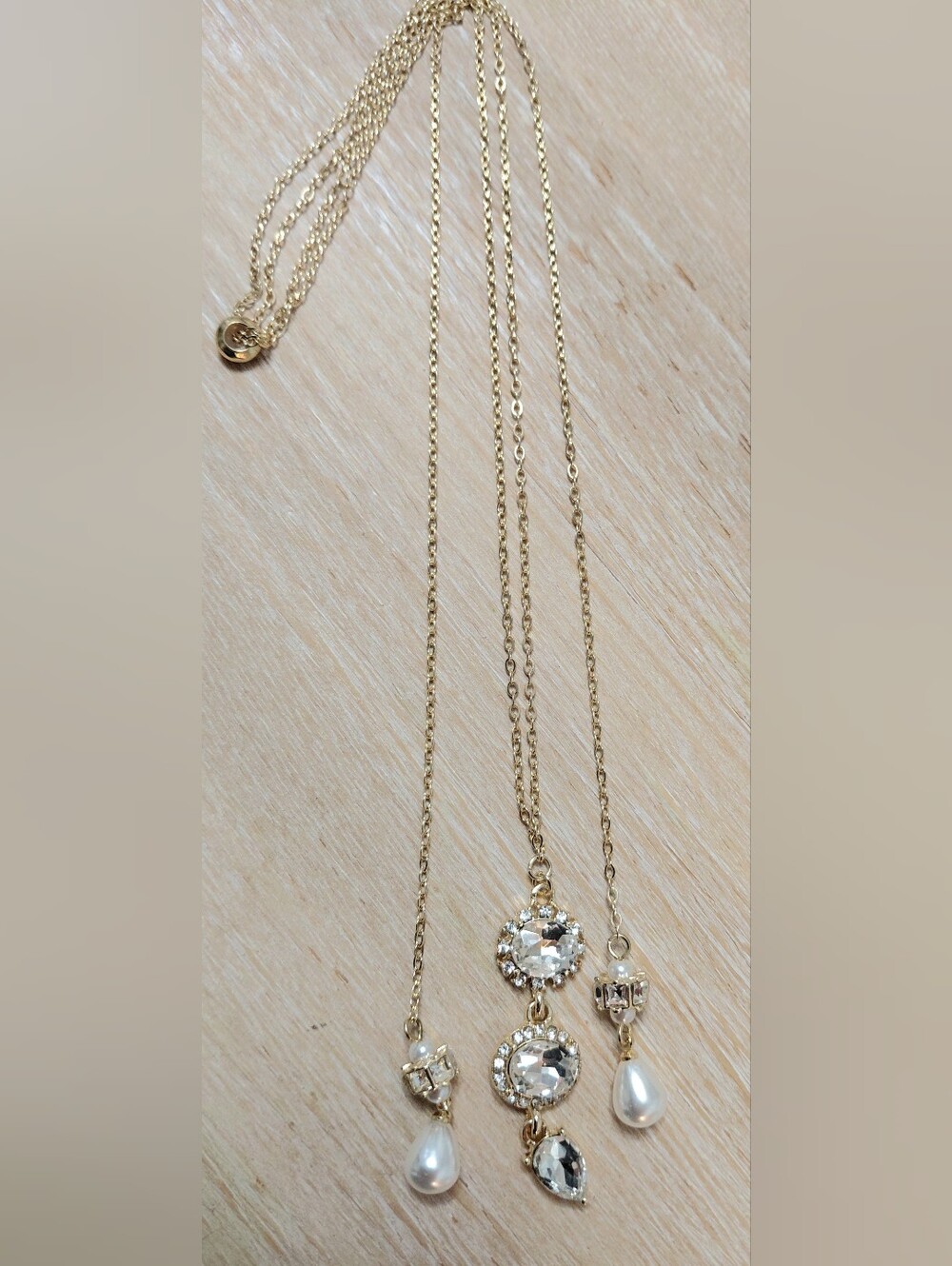 Francesca's Collections Gold Crystal & Pearl Drop Necklace